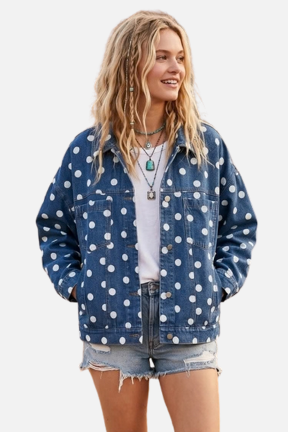 Polka Dot Denim Jacket - Dark Denim