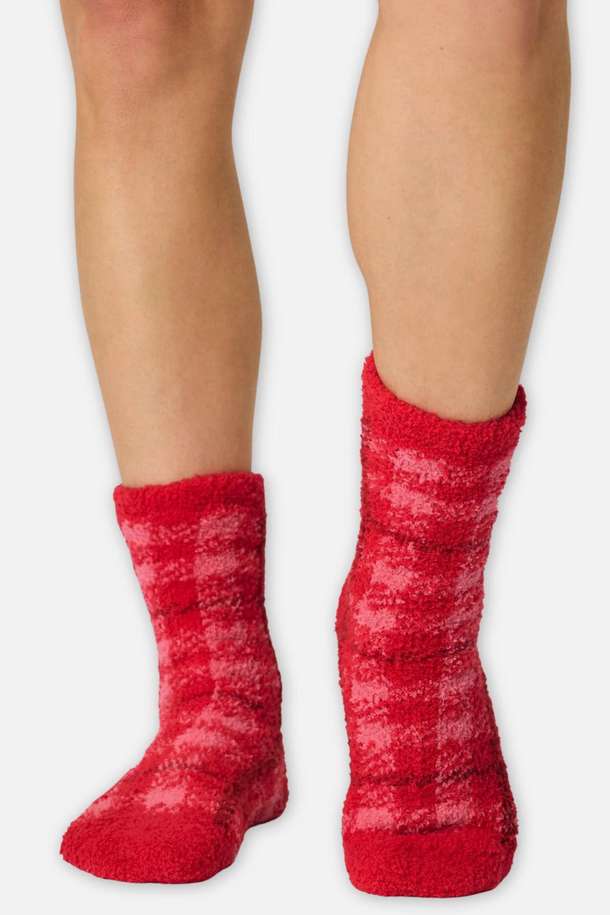 Plaid with Embroidered Bow Socks - Red