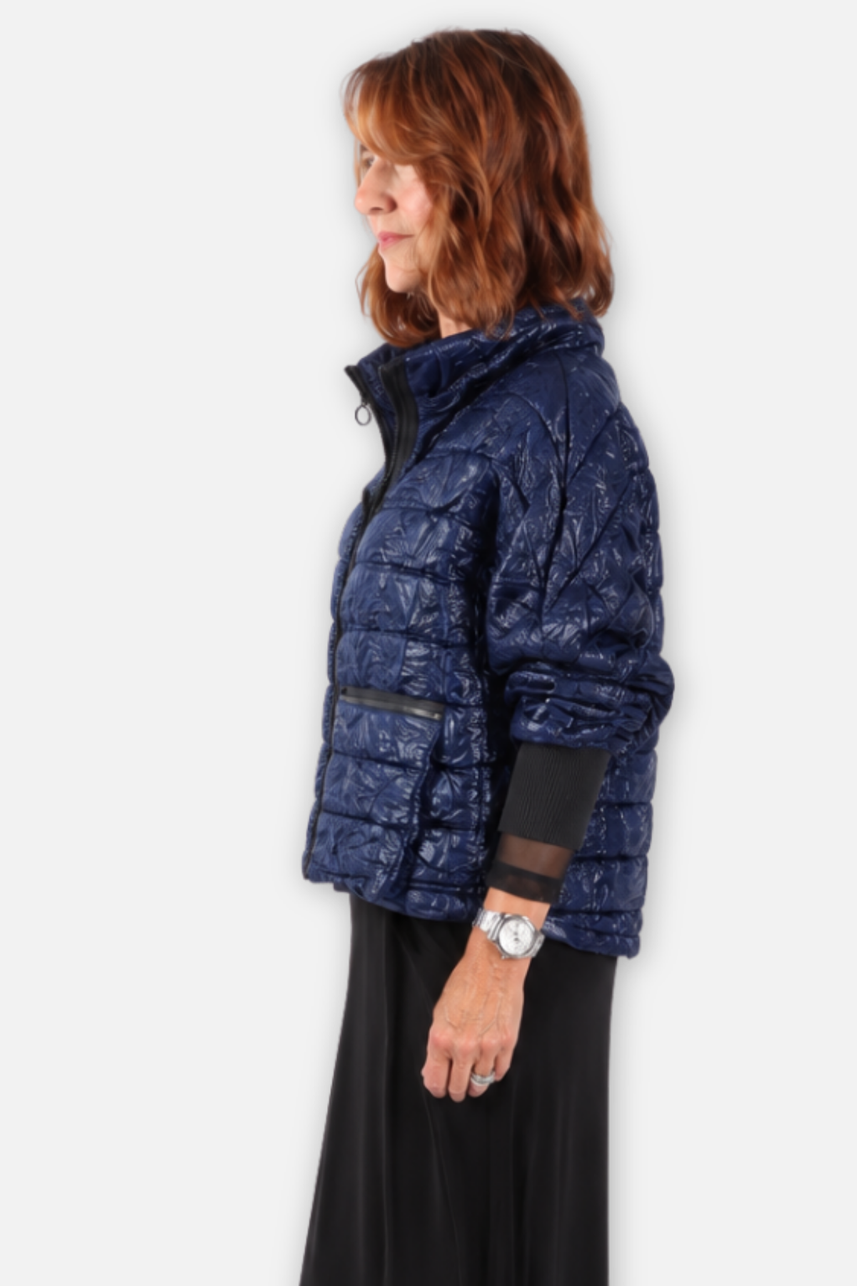 Crop Quilted Jacket - Navy