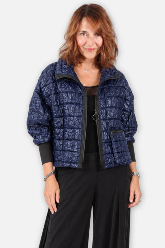 Crop Quilted Jacket - Navy
