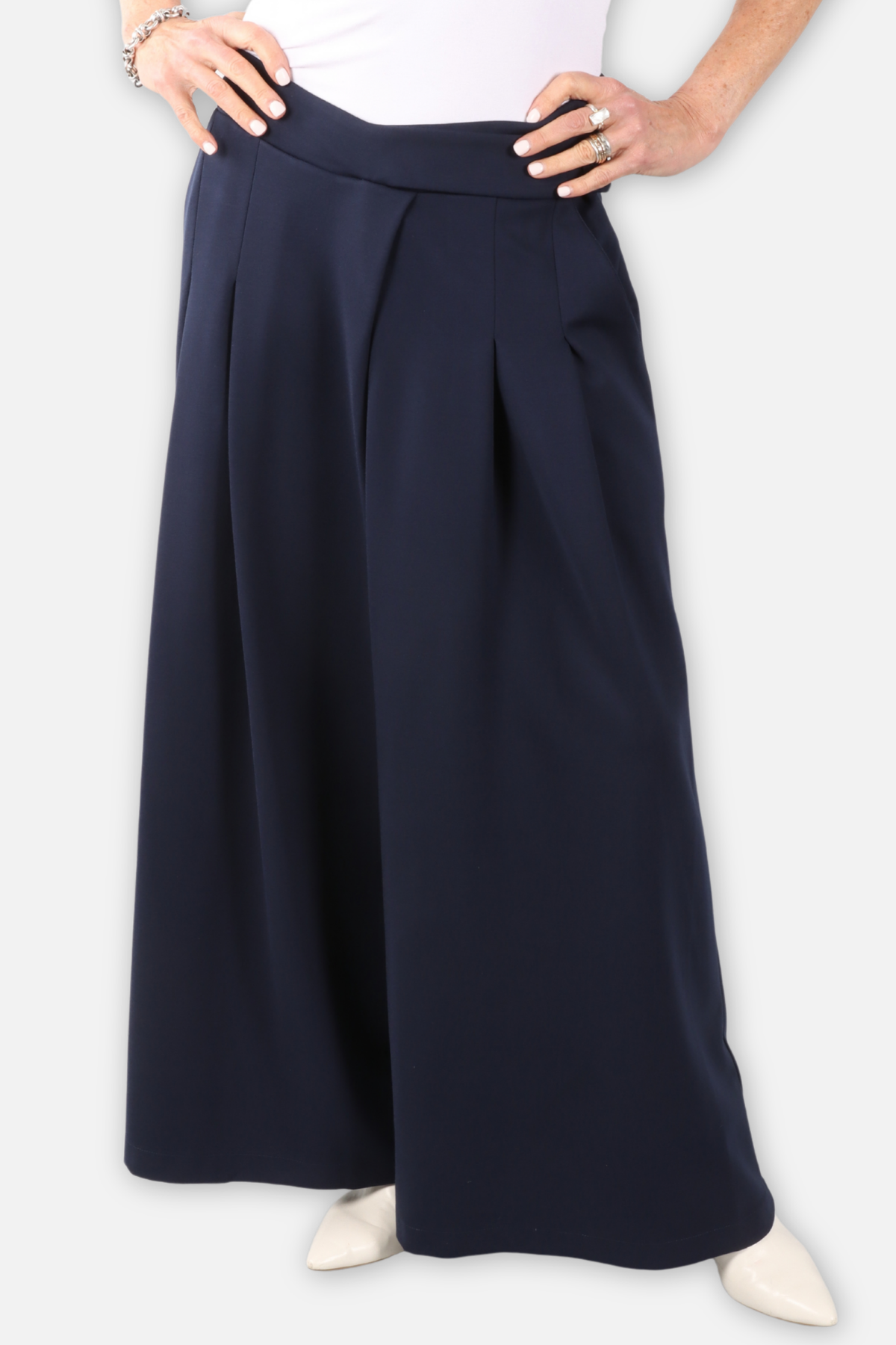 Crossover Waist Pleated Knit Pant - Blue