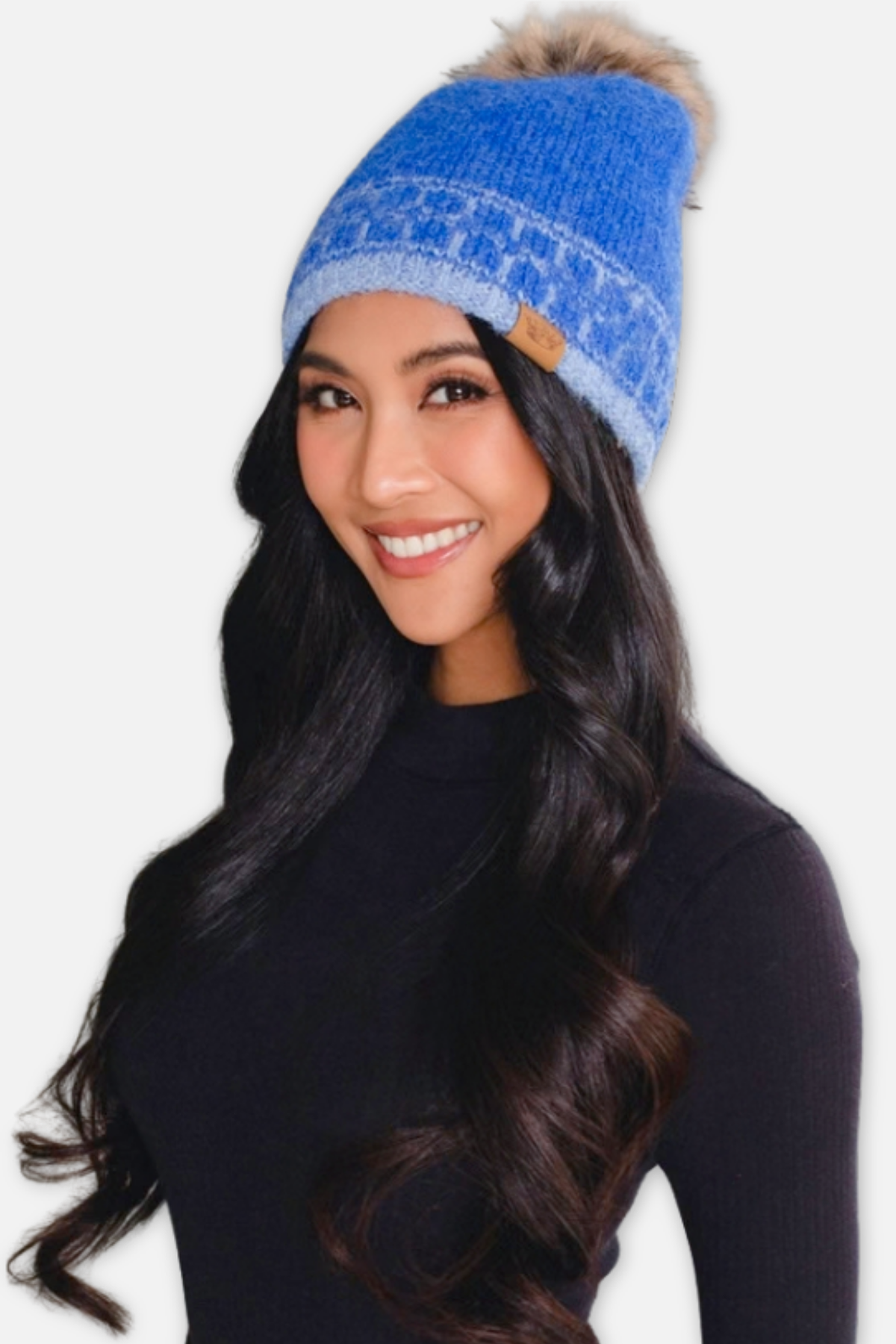 Knit Beanie - Blue Patterned