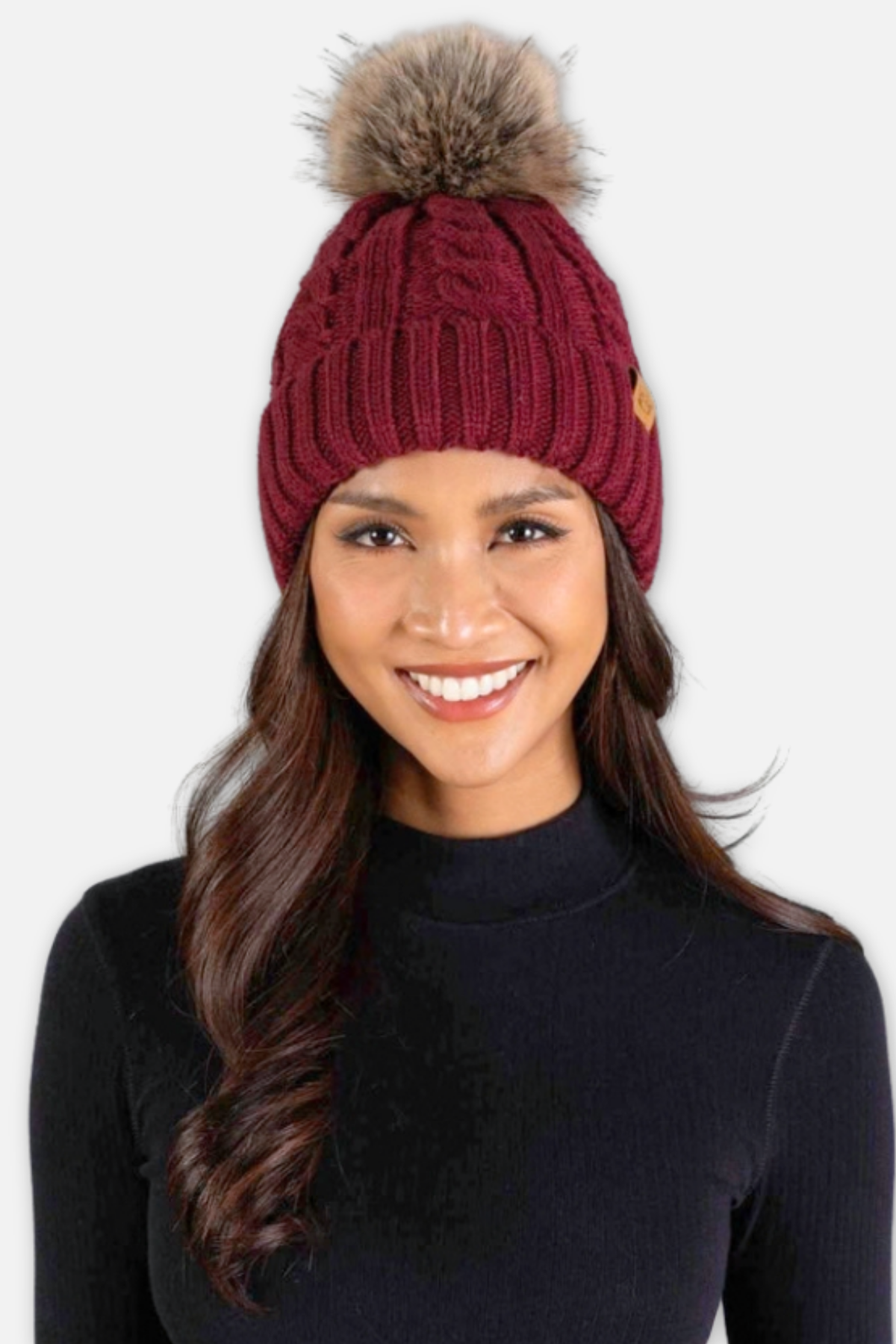 Knit Beanie - Burgundy Cable 