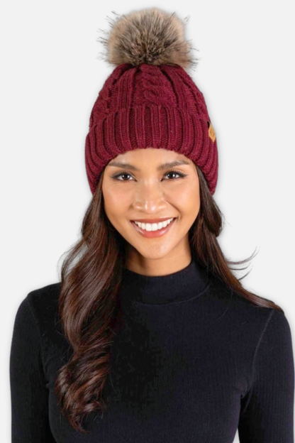 Knit Beanie - Burgundy Cable 
