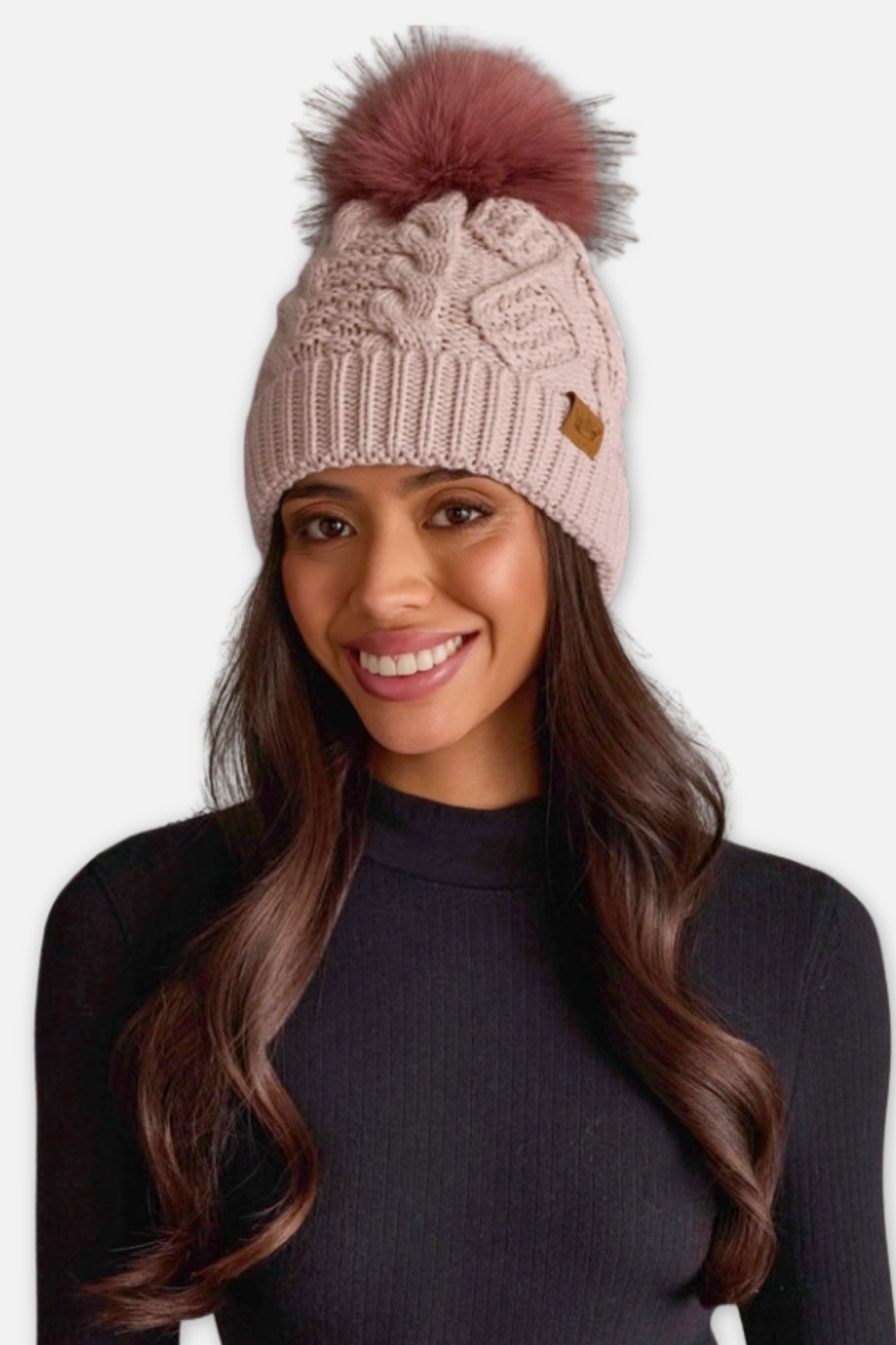 Knit Beanie - Light Pink Cable