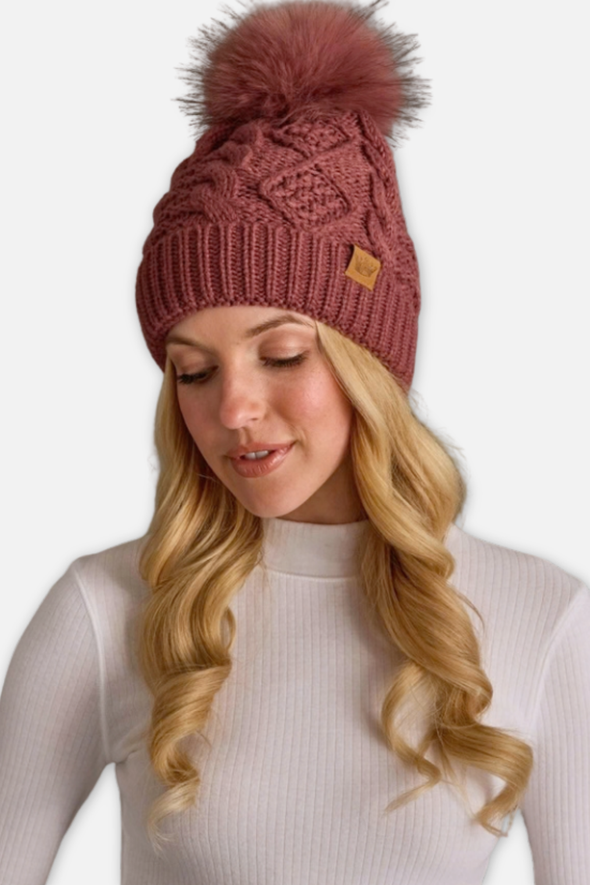 Knit Beanie - Dark Pink Cable 