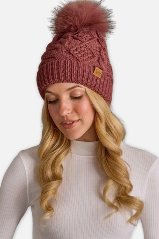 Knit Beanie - Dark Pink Cable 
