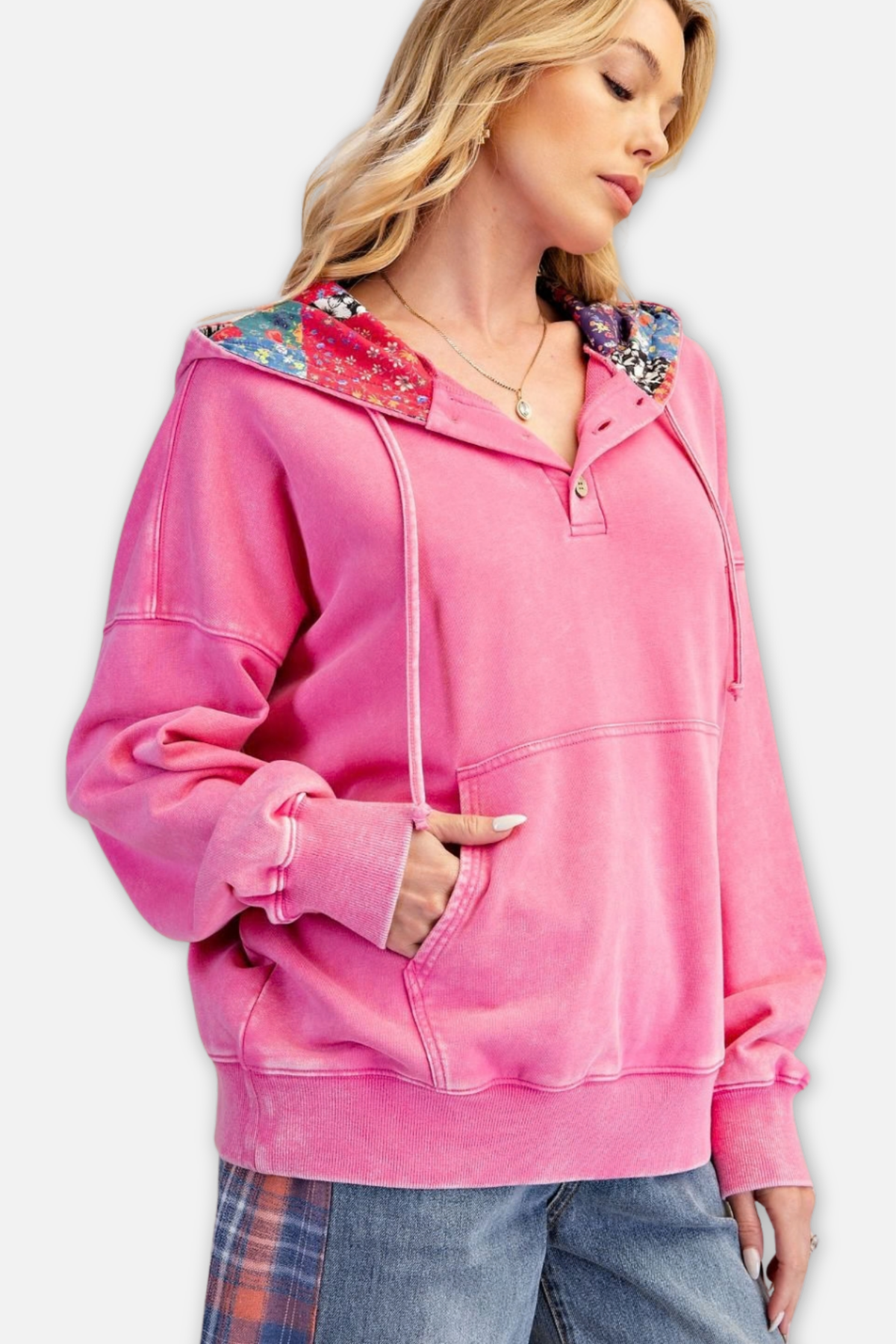 Peace Patch Hooded Pullover - Candy Pink