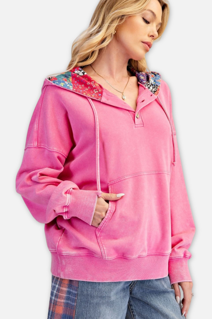 Peace Patch Hooded Pullover - Candy Pink