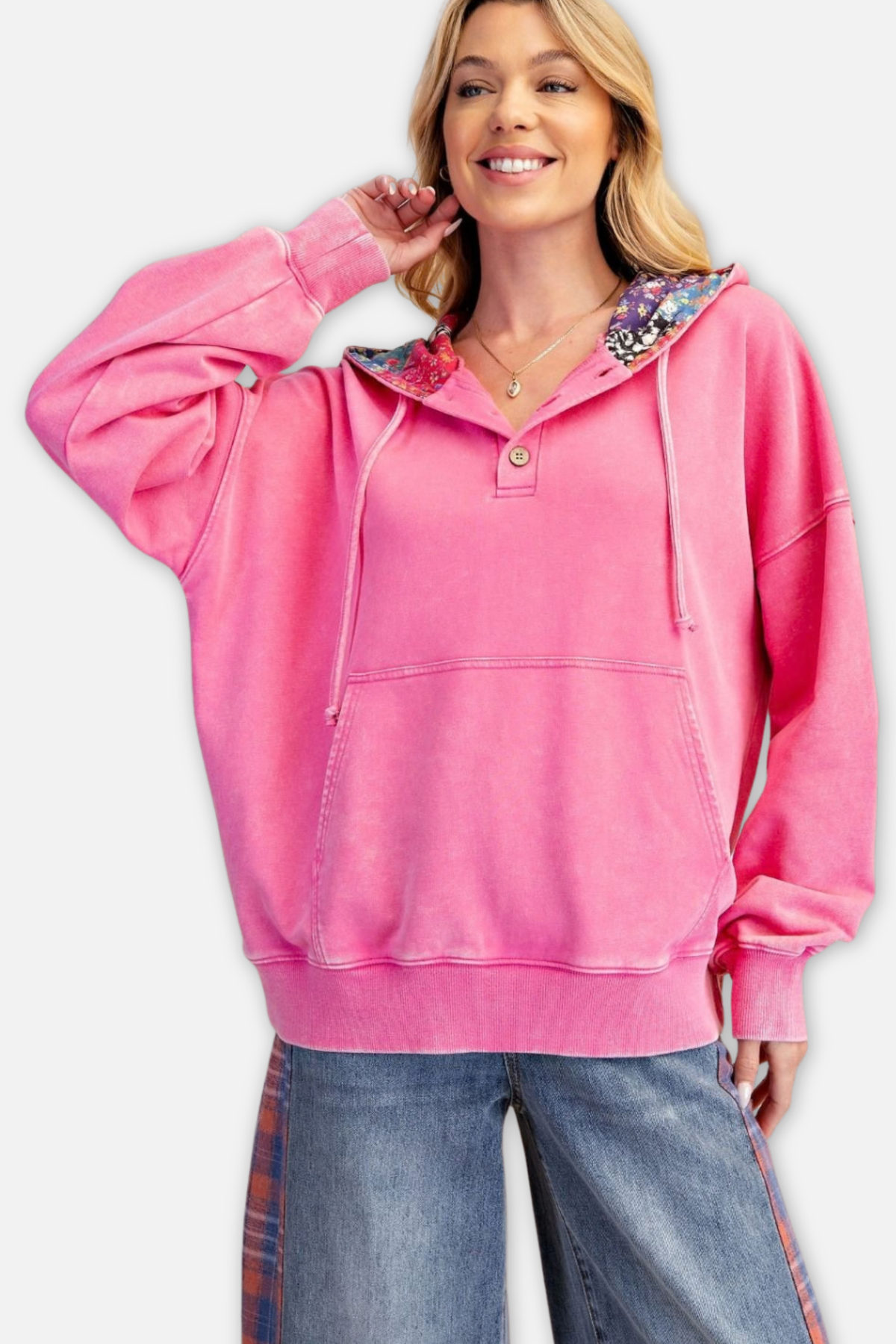 Peace Patch Hooded Pullover - Candy Pink