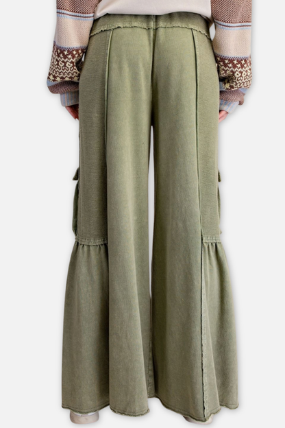 Mineral Washed Terry Knit Pant - Olive