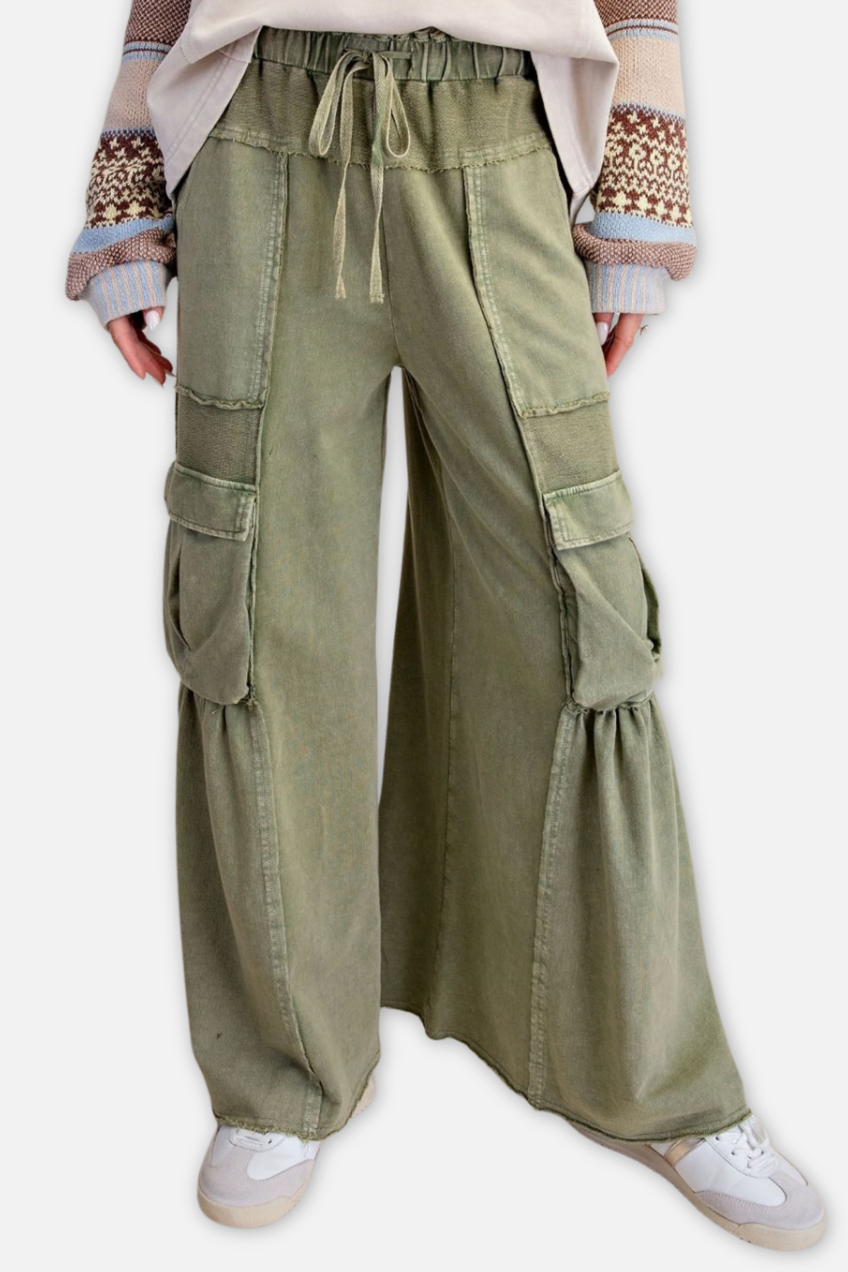 Mineral Washed Terry Knit Pant - Olive