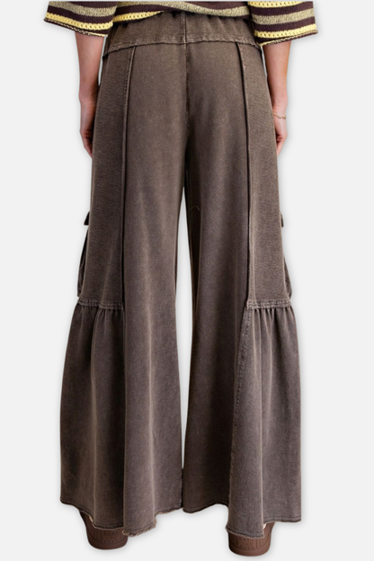Mineral Washed Terry Knit Pant - Chocolate