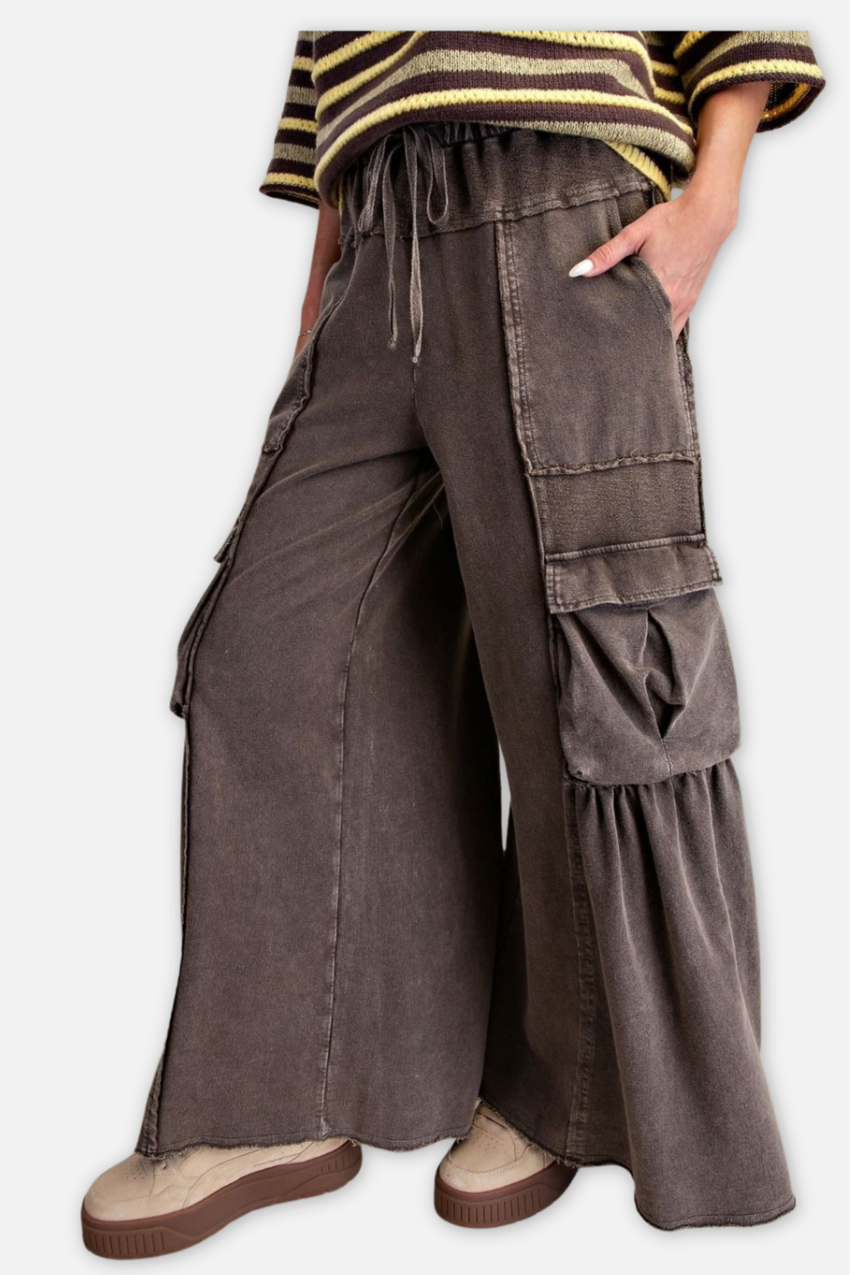 Mineral Washed Terry Knit Pant - Chocolate