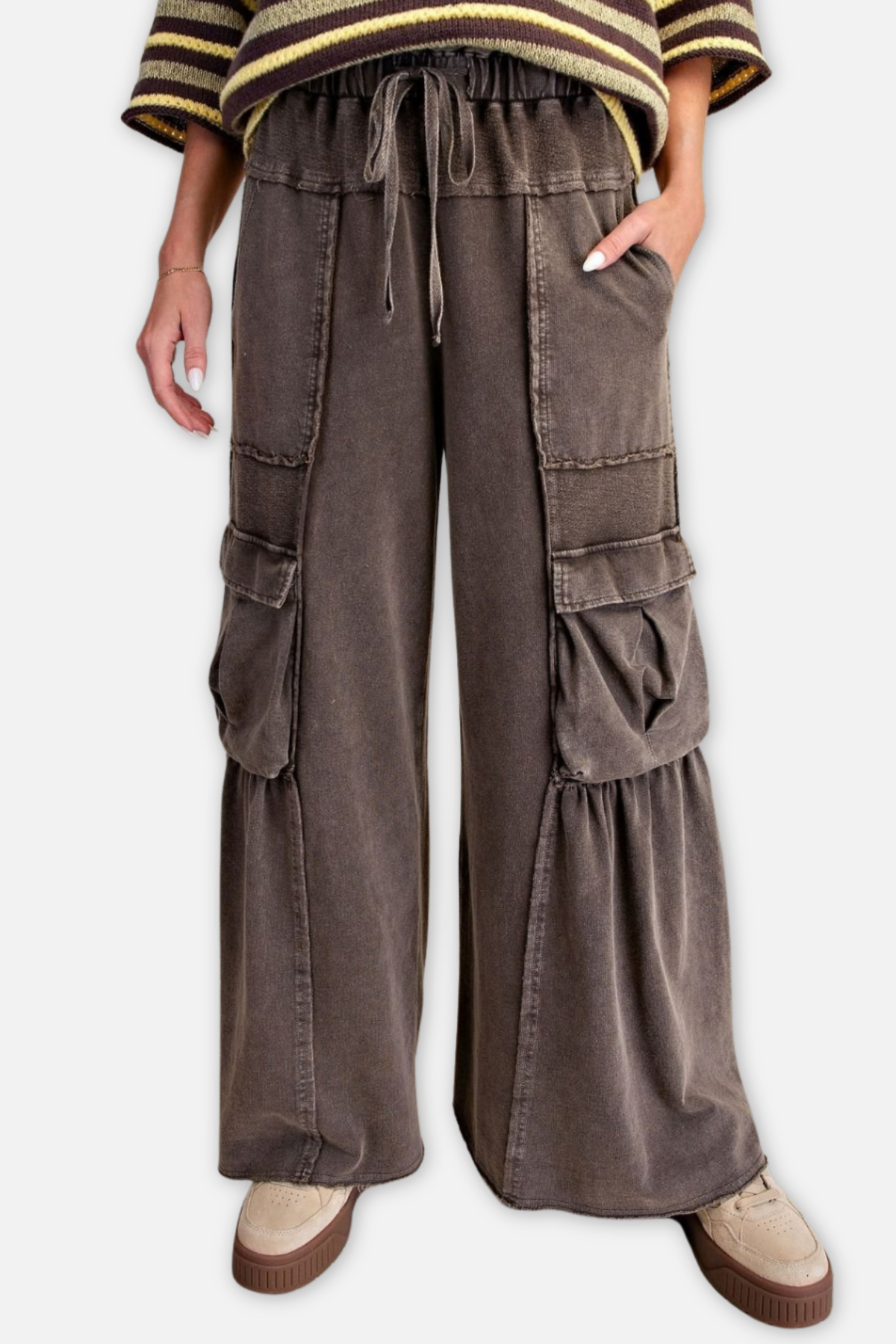Mineral Washed Terry Knit Pant - Chocolate