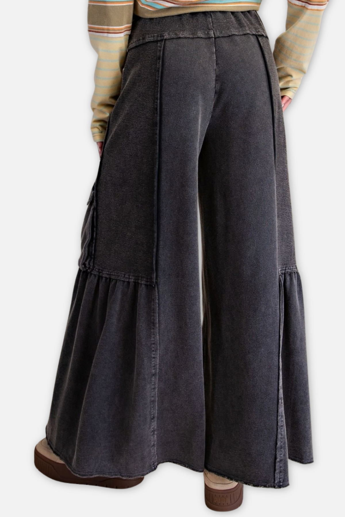 Mineral Washed Terry Knit Pant - Black 