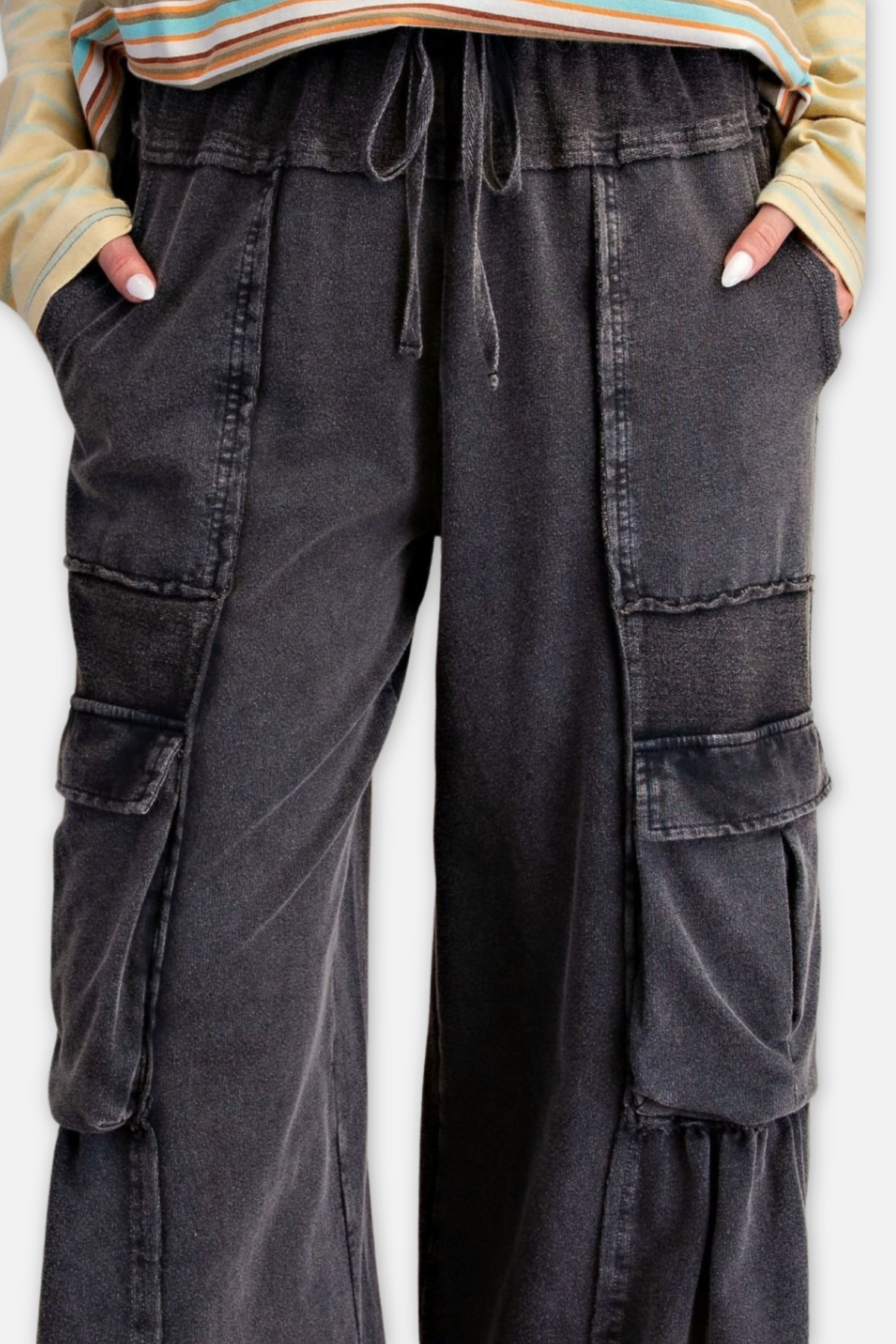Mineral Washed Terry Knit Pant - Black 