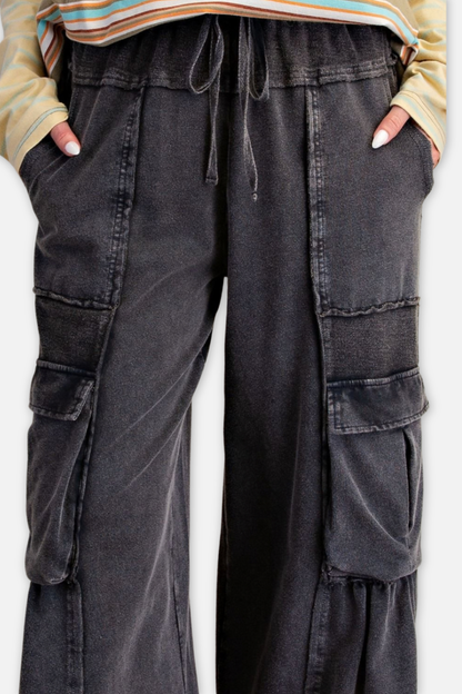 Mineral Washed Terry Knit Pant - Black 