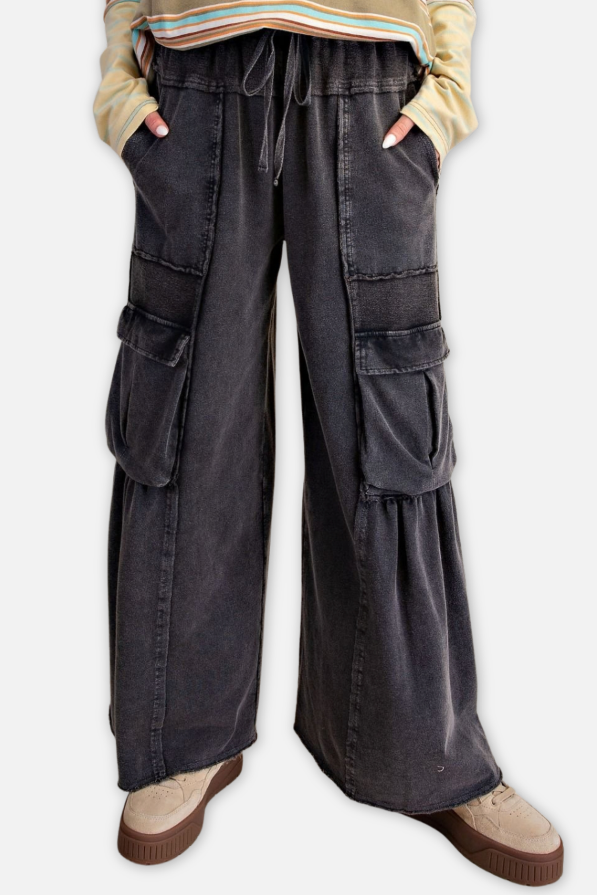 Mineral Washed Terry Knit Pant - Black 