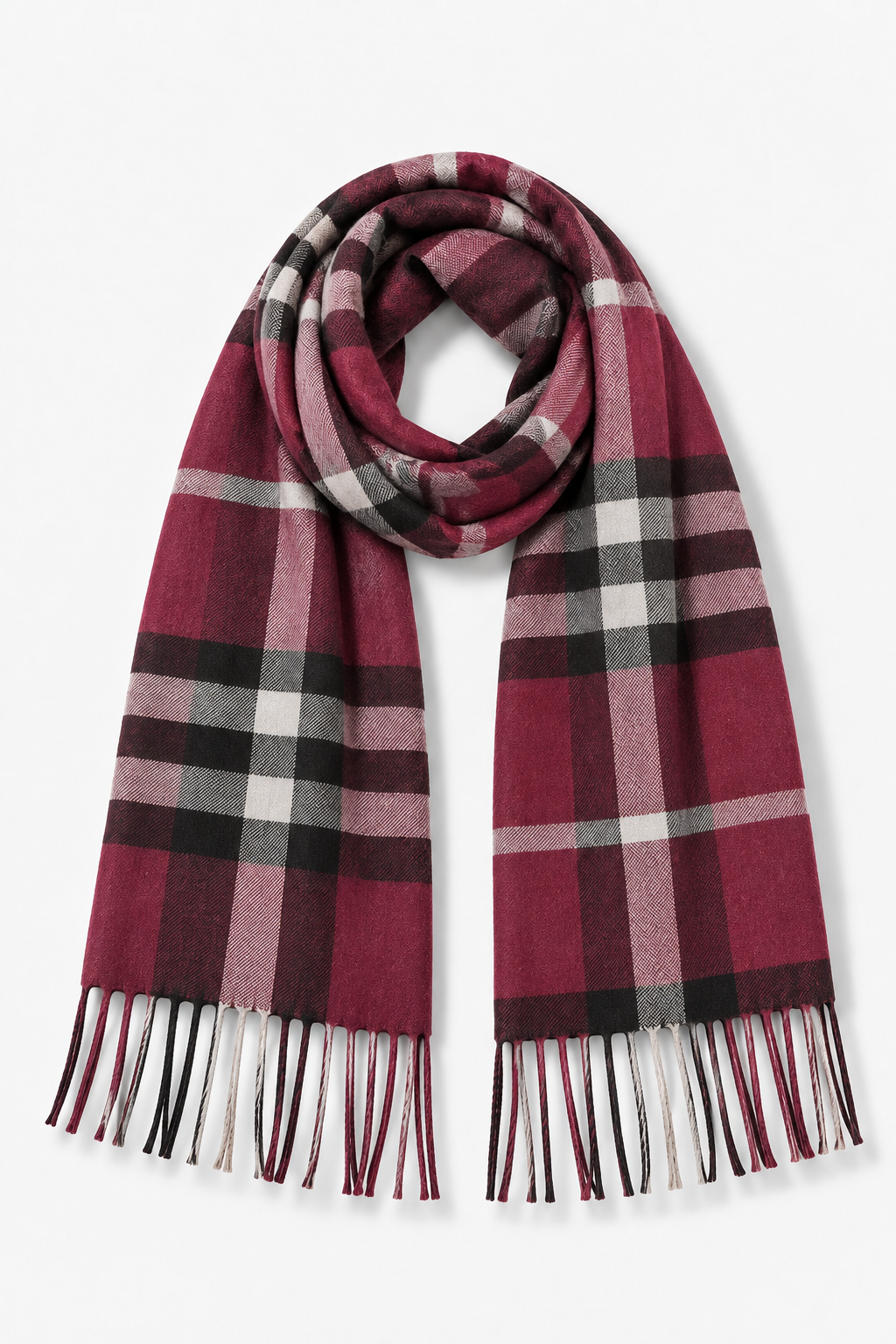 Large Classic Plaid Muffler - Burgundy Multi