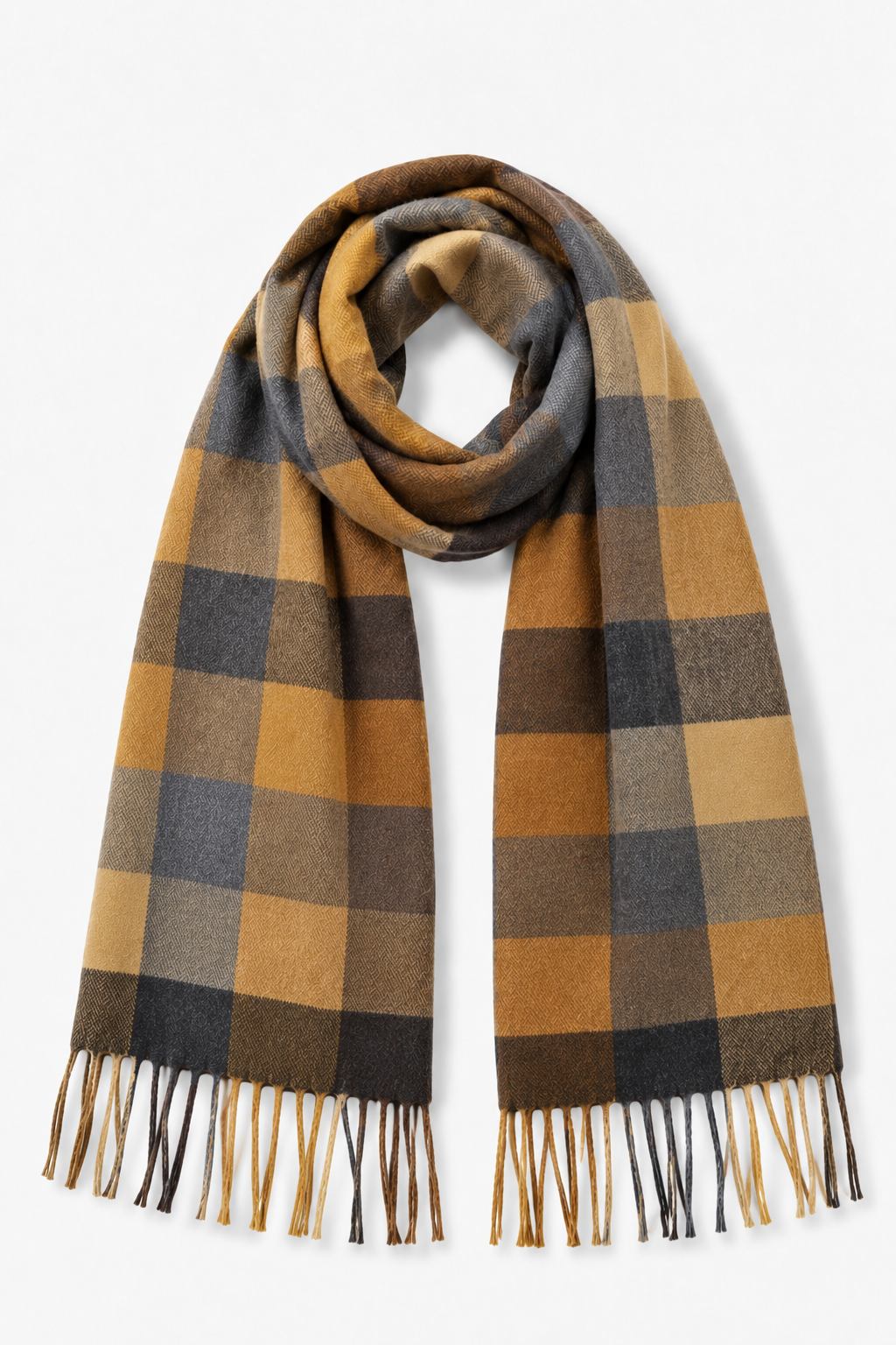 Large Plaid Muffler - Block Natural
