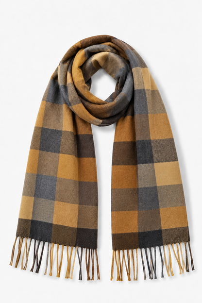 Large Plaid Muffler - Block Natural