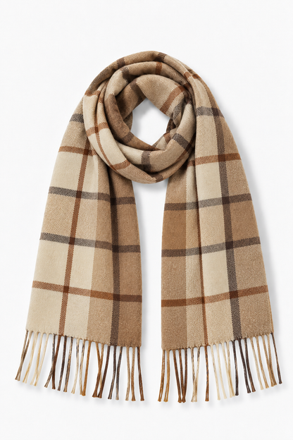 Large Plaid Muffler - Windowpane Natural