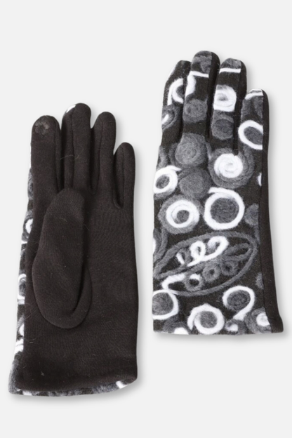 Yarn Large Flower Circle Gloves - Black & Gray