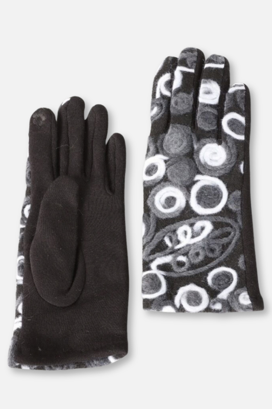 Yarn Large Flower Circle Gloves - Black & Gray