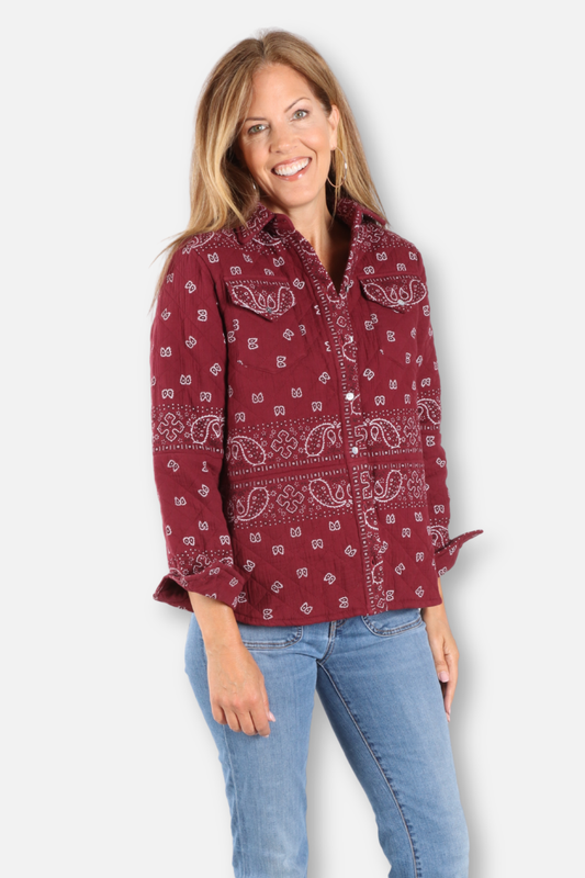 Bandana Quilted Shirt Jacket - Wine