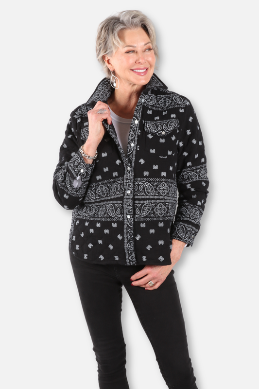 Bandana Quilted Shirt Jacket - Black