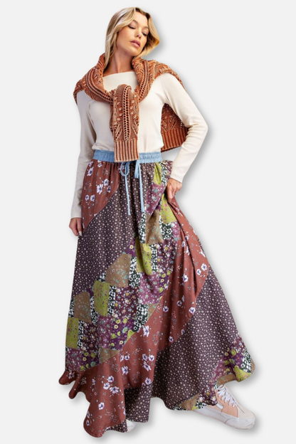 Patchwork Maxi Skirt - Mocha
