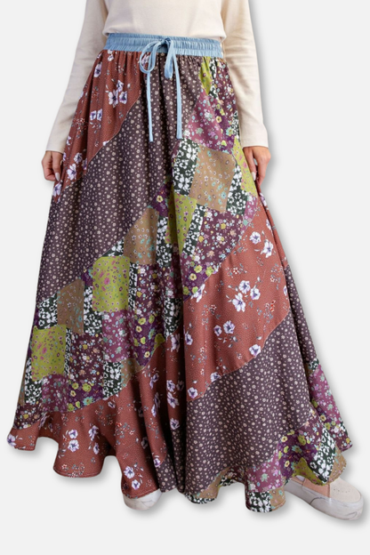 Patchwork Maxi Skirt - Mocha