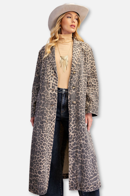 Animal Print Twill Duster Jacket - Animal