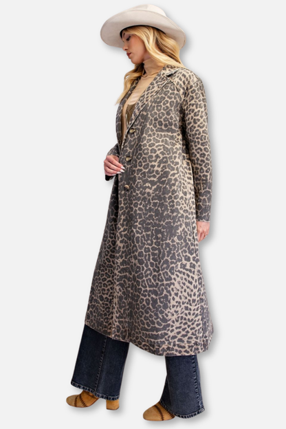 Animal Print Twill Duster Jacket - Animal