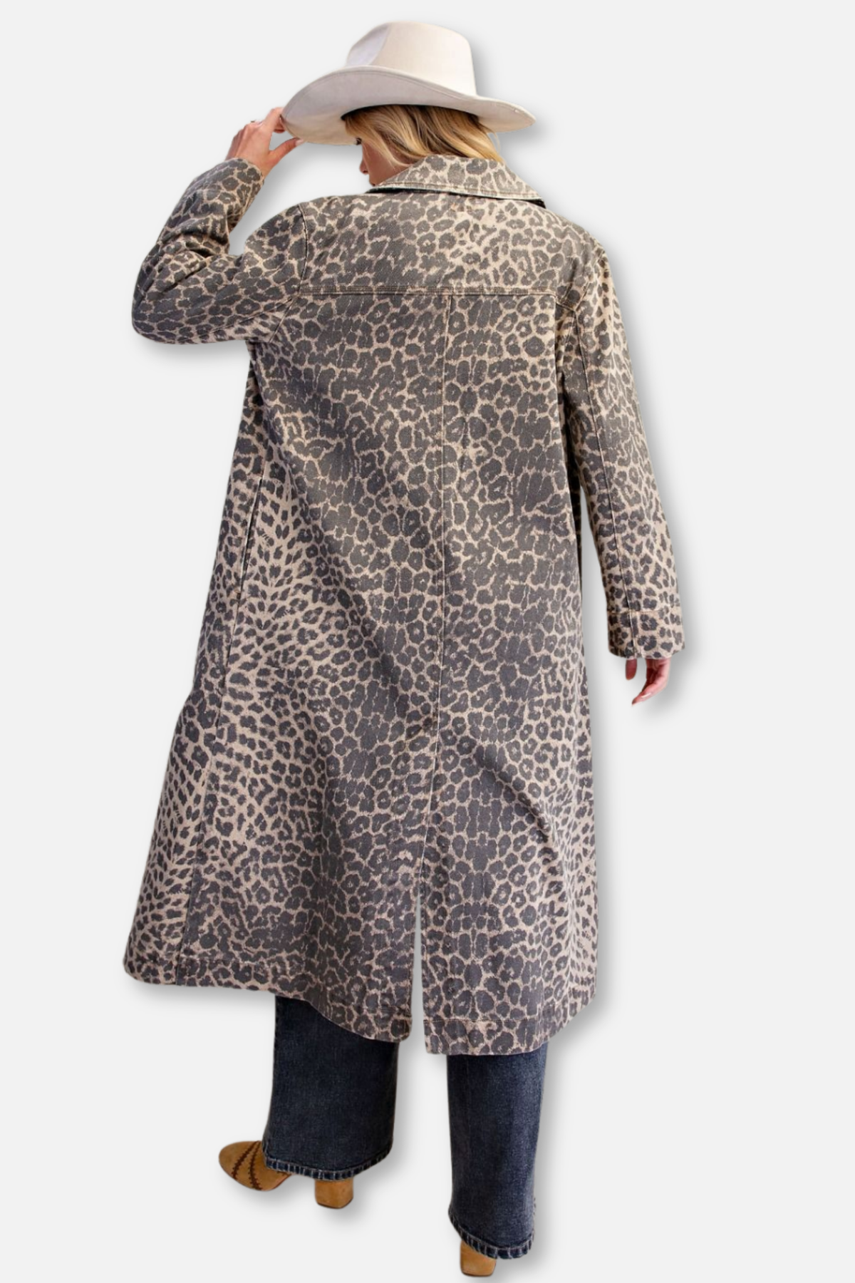 Animal Print Twill Duster Jacket - Animal