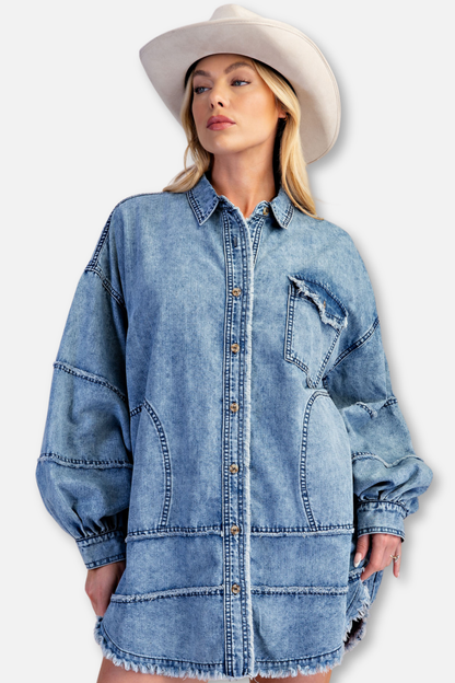 Washed Denim Shirt Jacket - Denim