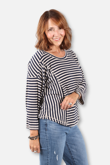3/4 Sleeve Stripe Top - Navy & Oat