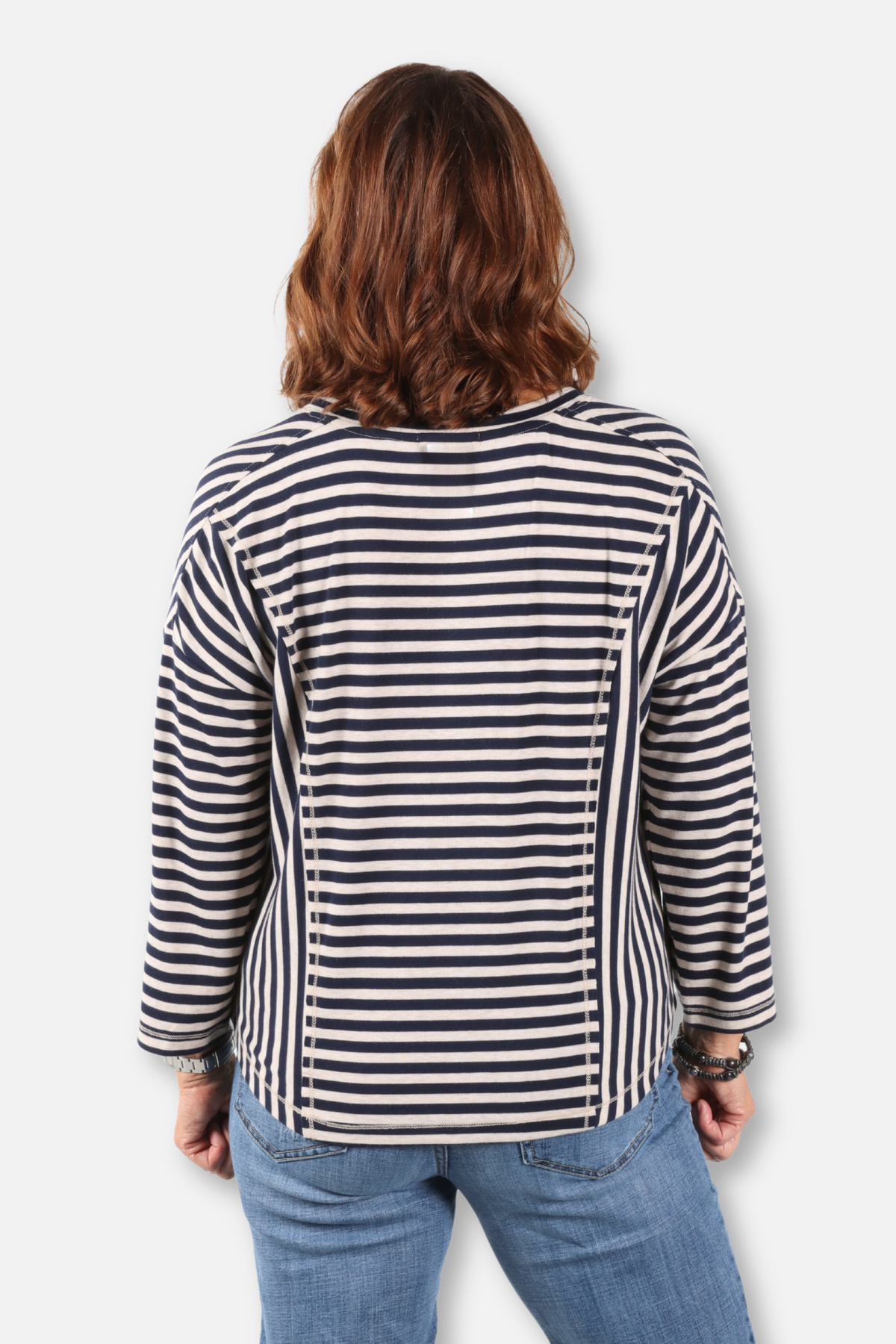 3/4 Sleeve Stripe Top - Navy & Oat