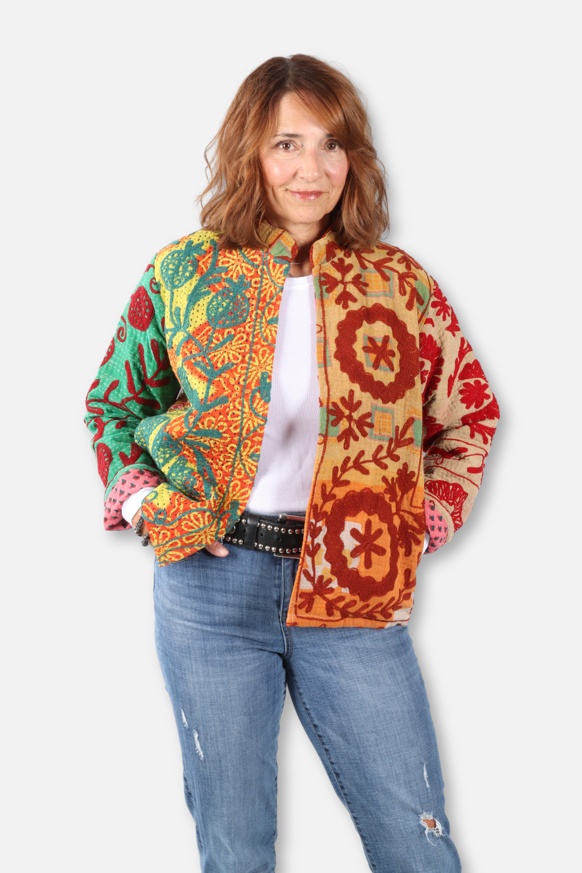 Short Vintage Kantha Jacket - Multi Color #1