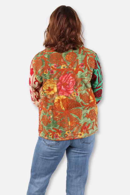 Short Vintage Kantha Jacket - Multi Color #1