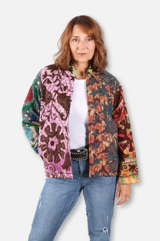 Short Vintage Kantha Jacket - Multi Color #2