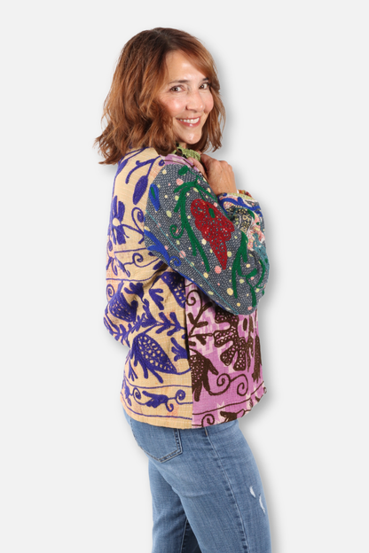 Short Vintage Kantha Jacket - Multi Color #2