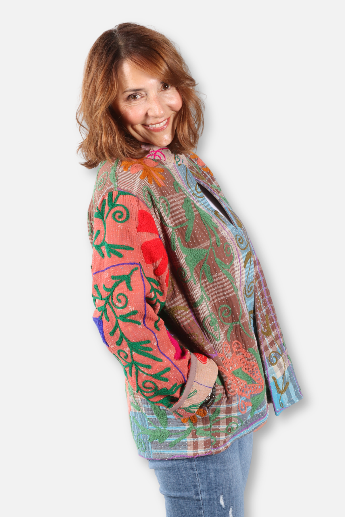 Vintage Kantha Embroidered Jacket - Multi Color