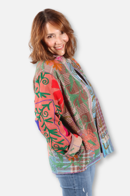 Vintage Kantha Embroidered Jacket - Multi Color