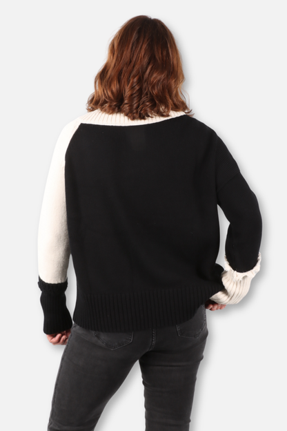 2 Tone Turtleneck Sweater - Black & Stone