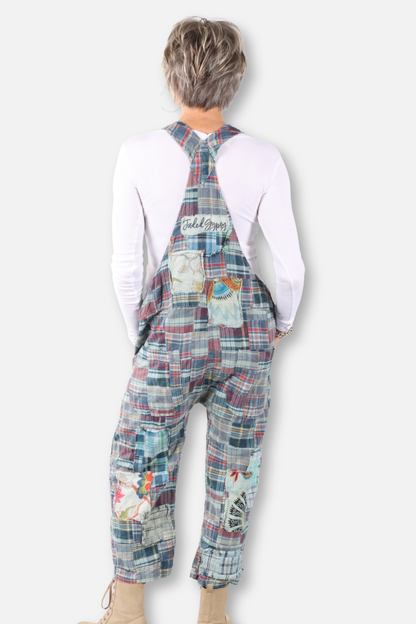 Travels Await Overalls - Blue Plaid