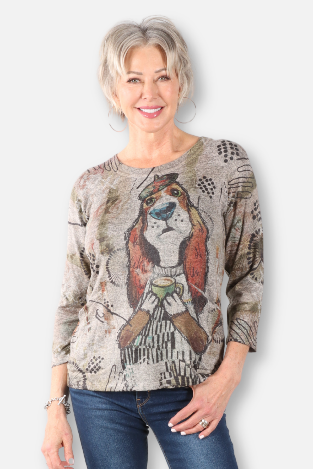 Puppuchino Print Top - Grey Multi