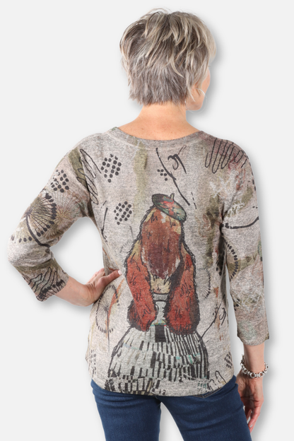 Puppuchino Print Top - Grey Multi