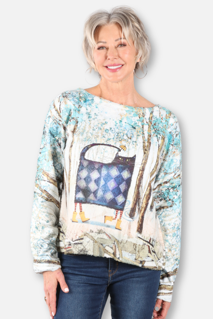 Print Soft Knit Pullover - Stormy Stroll